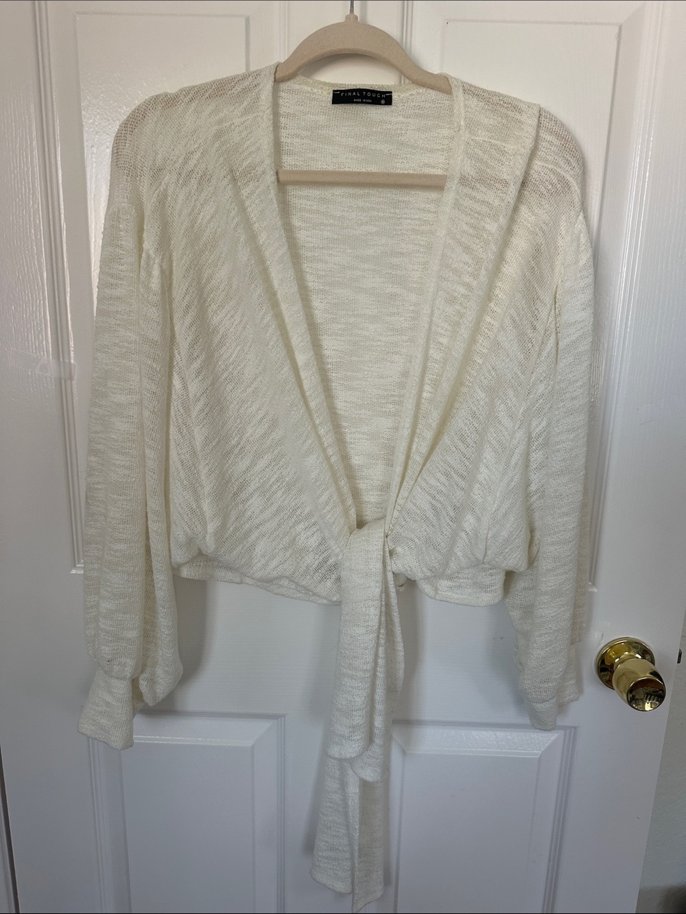 Zara Off-White Tie-Front Open Knit Cardigan